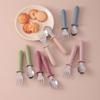 Color Kids 2PCS BPA Free Baby Stainless Steel Utensil Set Silicone Handle Self Feeding Fork Spoon Cutlery Baby Newborn Items