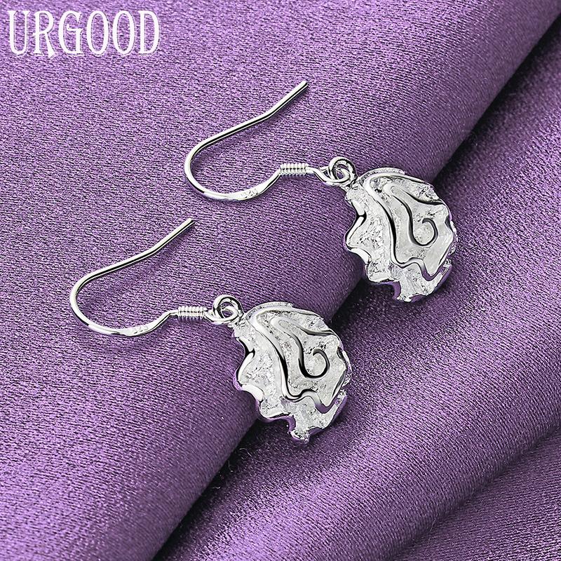 925 Sterling Silber Rose Anhänger Ohrringe Modeschmuck