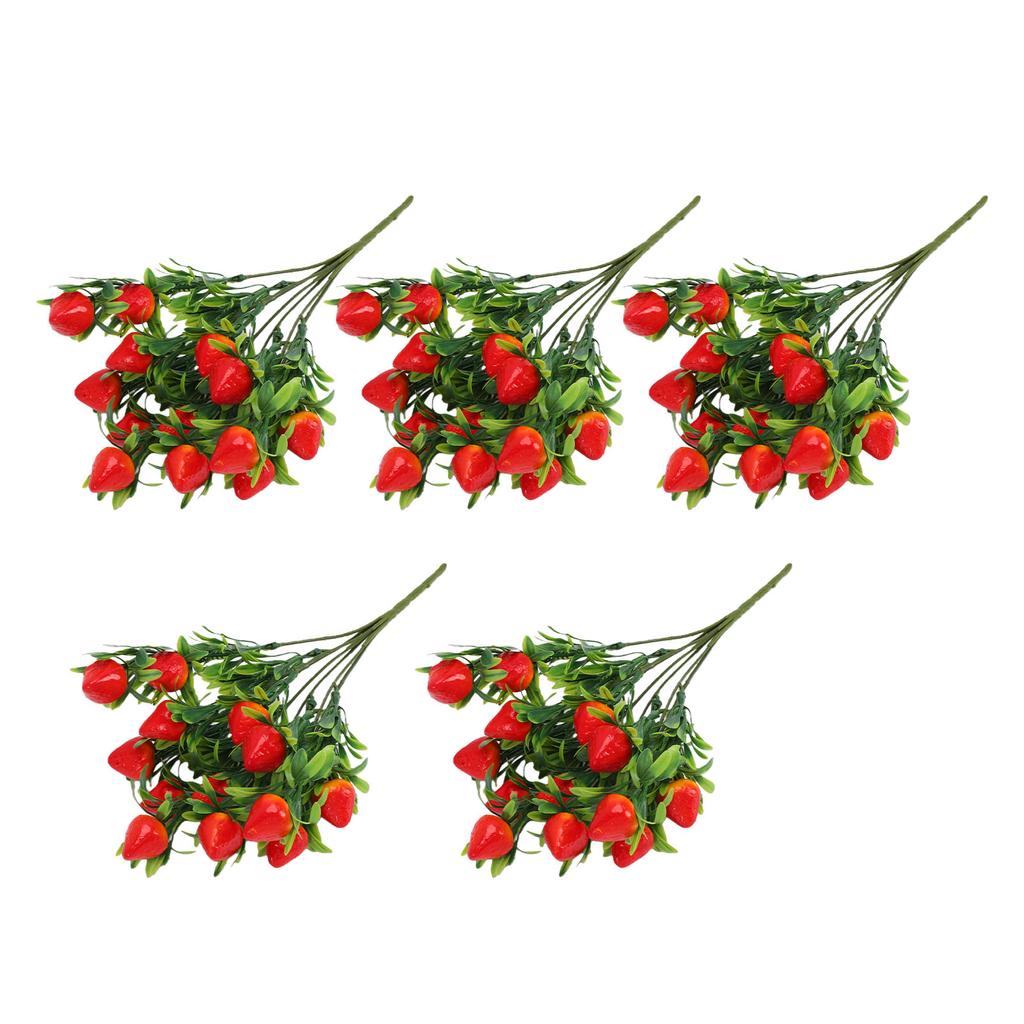 Künstlicher Erdbeerzweig PVC Simulierte Erdbeerstaude Falsche Fruchtblüten-Sträuße für Zuhause Hochzeit Tischdeko DIY