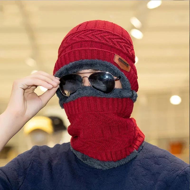 

Outdoor Sports Beanie Scarf Set Fleece Lined Knitted Winter Warm Hat Thick Ear Protection For Skiing Cold Weather Activities красный