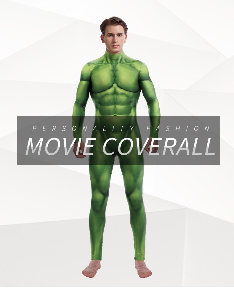 Green Digital Print Role-Playing Jumpsuit - Muscle Fit Performance Costume