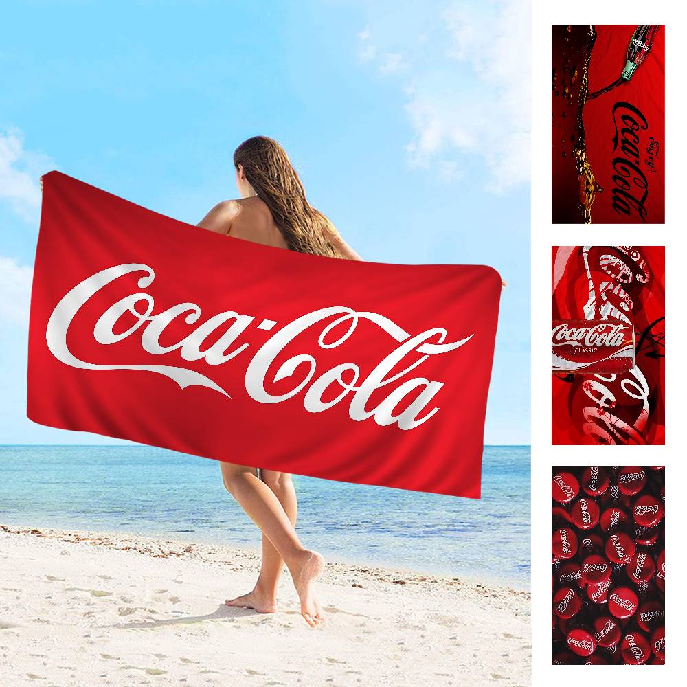 Fashion Brand C-Coca Cola Happy Bath Towel Microfiber Soft Water Absorbing Breathable For Girl Kids Decorative Beach Towel