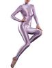 Women's One-Piece Shiny Long Sleeves Double Zipper Smooth Leotard Bodysuit Jumpsuit Catsuit