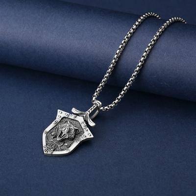 Hip Hop Necklace Brown Bear Shield Metal Pendant Necklace Punk Style Men's Accessories New Products