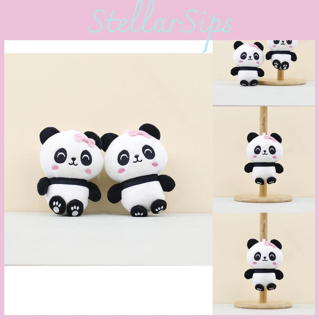 Cute Panda Plush Toy Keychain Soft Cuddly Animal Doll With Bow For Collectors