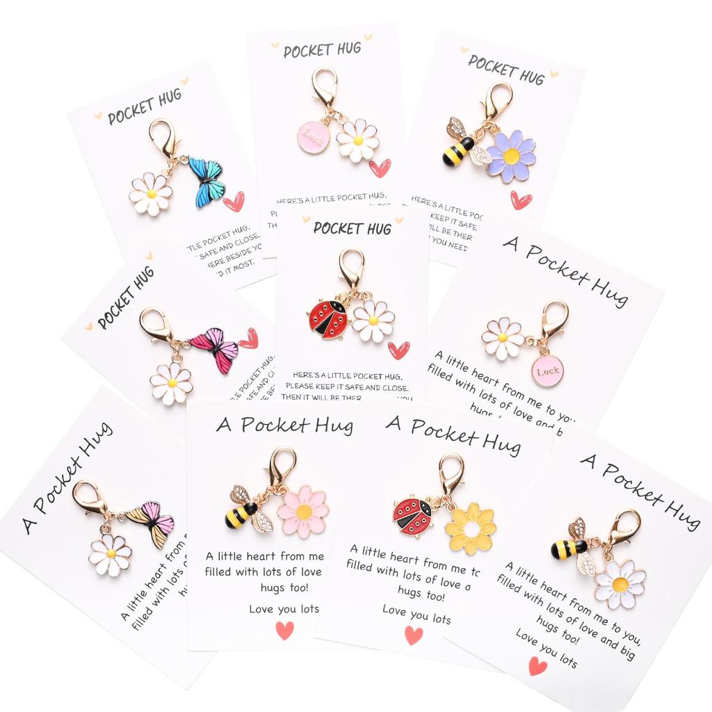 Pocket Hug Greeting Card with Cute Insect & Daisy Keychain Pendant Gift