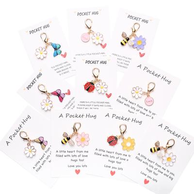 Pocket Hug Greeting Card with Cute Insect & Daisy Keychain Pendant Gift