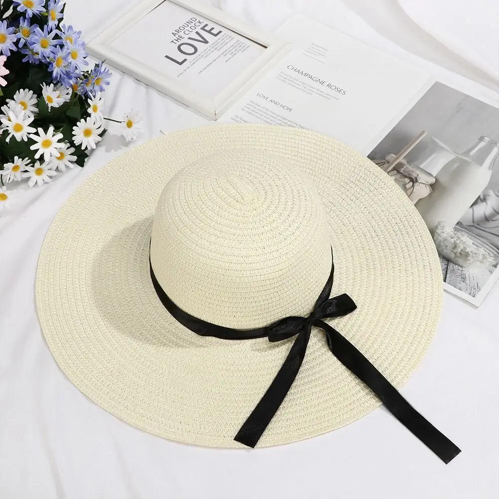 Summer Big Wide Brim Foldable Visors Beach Hat Summer Bow Cap Straw Cap Sun Hat