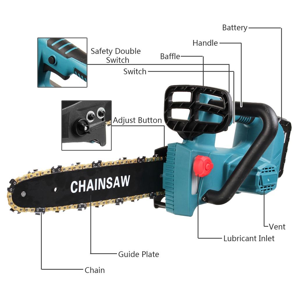 88VF 12Inches Portable Rechargeable Woodworking Tools Cordless Electric Saw Pruning Chain Saw 5 Wood Cutter With 2 Battery New