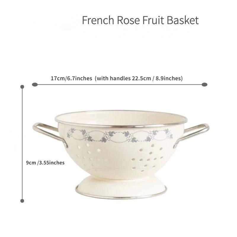 

7 ДЮЙМОВ Rosa Floral Fruits Bowl Kitchen Drain Draining Draining Corind For Vegetables Fruits Washing with Handles Desert Serve Tray