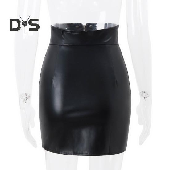 Punk Stil Frauen Winter Mini Rock Hohe Taille Taschen Zipper Verschluss Kurzen Rock Slim Fit Hüfte Gewickelt Sexy Faux leder Rock