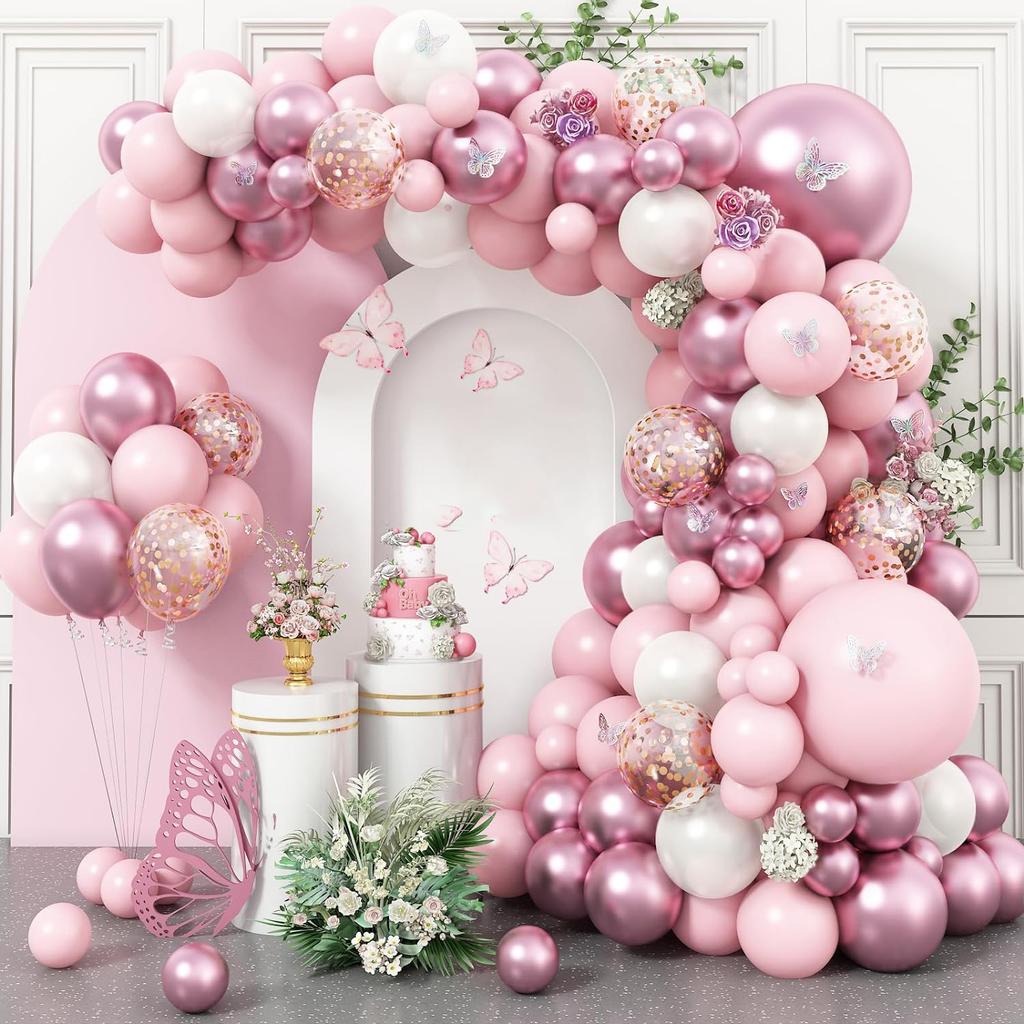 117Pcs pink and white latex balloon set suitable for birthday parties, weddings, Valentine's Day party decoration