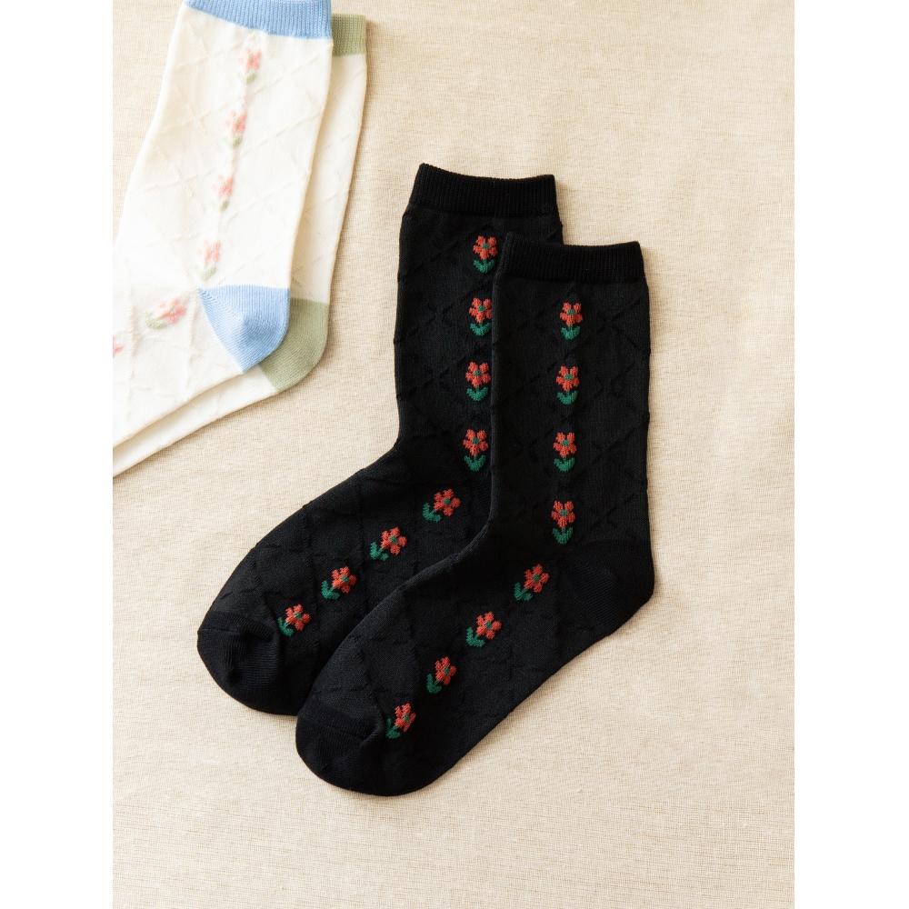 

DaiSo Women S Mid Neck SockS Flower green plants