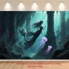 2D Enchanted Mermaid Backdrop, Underwater Cave & Jellyfish Background Cloth