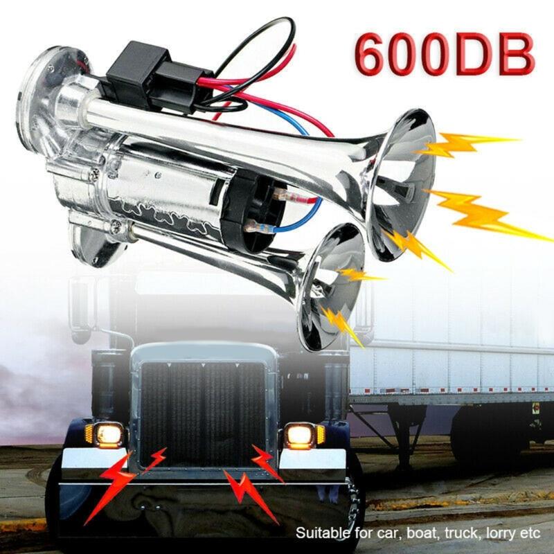 600DB Car Air Horn Super Loud 12V Auto Air Horn Double Tube Trumpet Air Horns for Car Boat 12V Vehicles