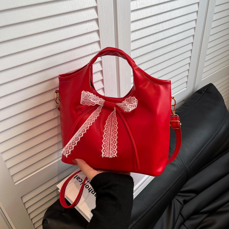 Hochwertige Retro-Tasche mit großem Fassungsvermögen, Damen 2025 neu, vielseitige Schulter-Unterarmtasche, tragbare Bucket Bag mit Schleife