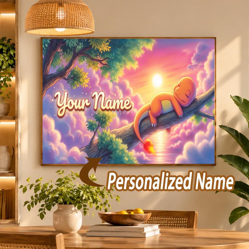 Charmander Custom Name Diamond Painting Personalized 5D Full Drill DIY Diamond Art Home Decor