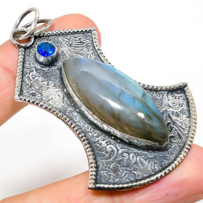 Labradorite, Topaz Handmade 925 Sterling Silver Gift Pendant 2.76" o0E60