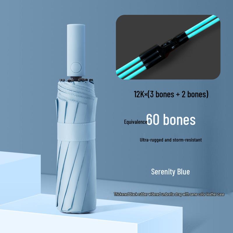 Baodini Windproof Folding Umbrella: 60-Rib, Black Glue Coating, Sun & Rain Protection, Portable & Durable