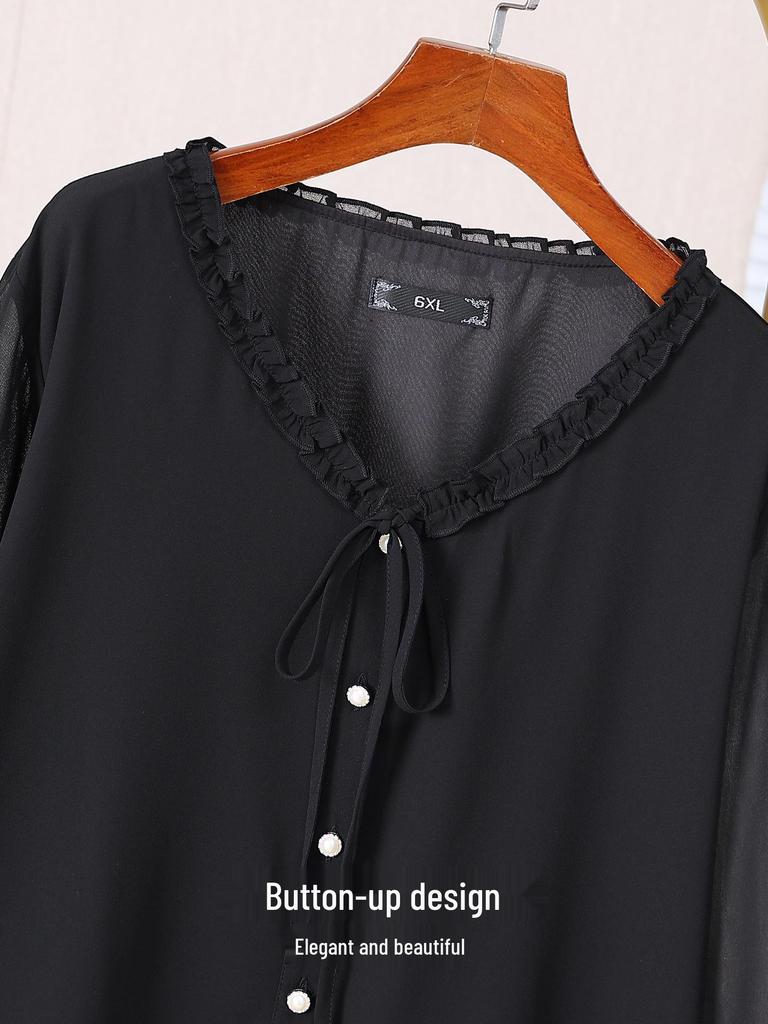 Camicia da Donna Taglie Forti in Chiffon a Maniche Lunghe con Maniche a Campana – Top Lento alla Moda per la Primavera