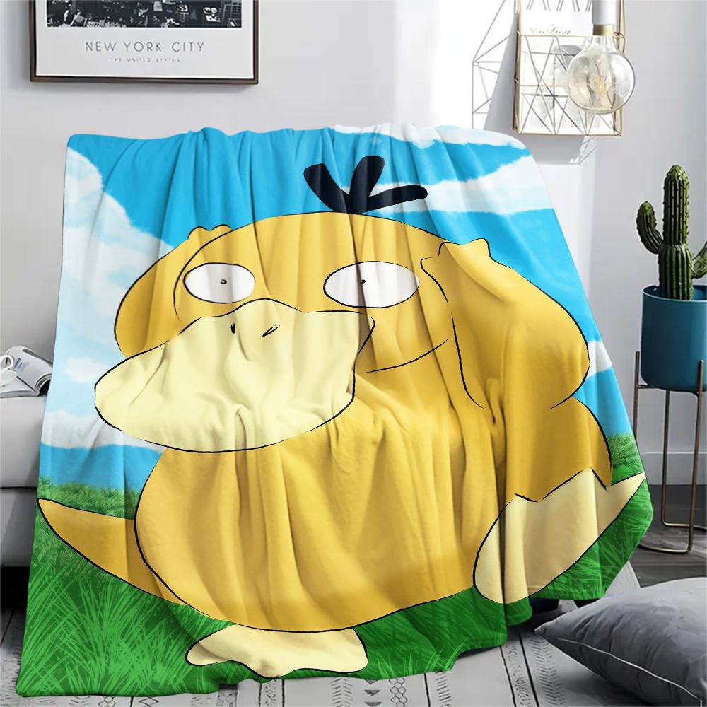 Coperta in Flanella con Fantasia Psyduck dei Pokémon, Alta Qualità, Confortevole per Tutte le Stagioni, Arredamento per la Casa, Calore e Comfort, Perfetta per Regali.