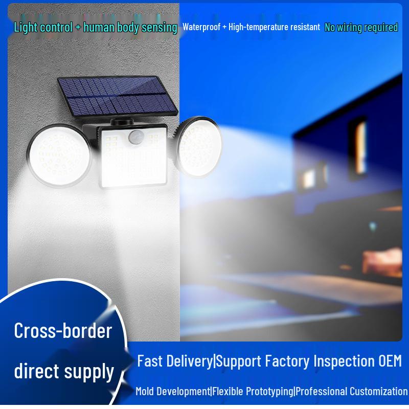 Three-Head Solar Wall Light, 260 LED, Motion Sensor Outdoor Garden & Street Lighting