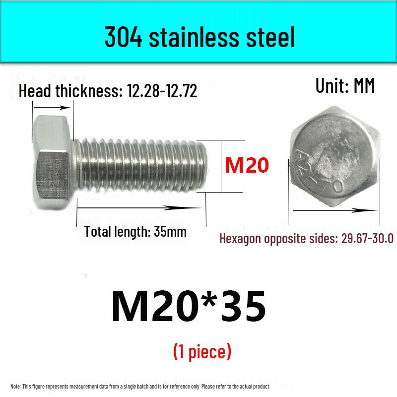 M14-30 304 Stainless Steel Fully Threaded Hex Head Screw Bolt