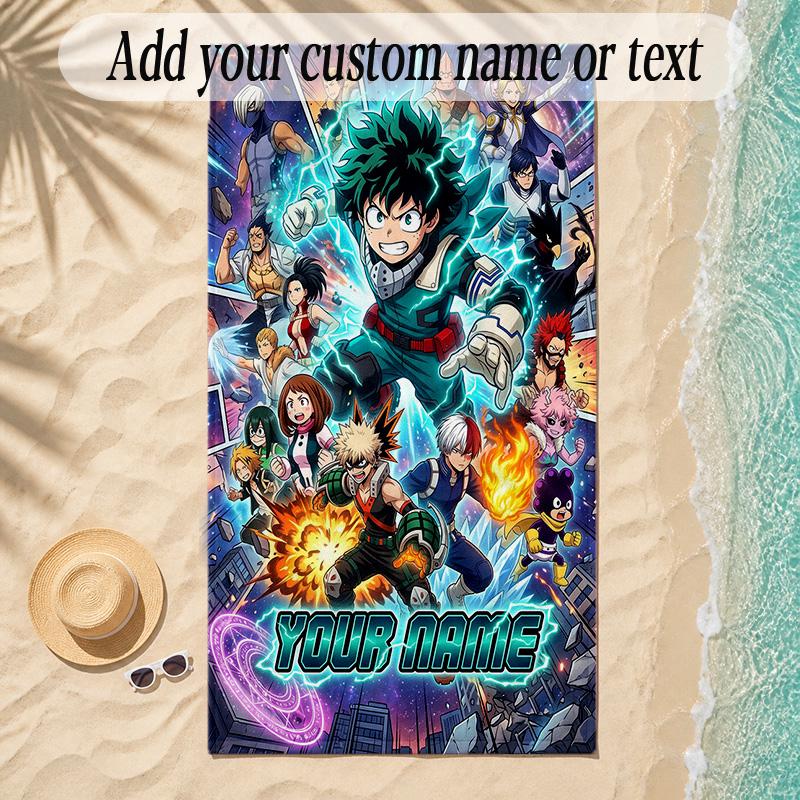 Beach TowelMy Hero Academia Custom Name Text Personalized Soft Towel for Beach Pool Indoor Home Decor Gift