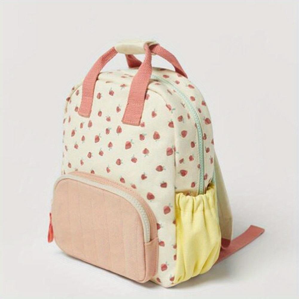 Dopamine-Boosting Mixed Color 1pc Personalized Backpack - Embroidered Name, Strawberry Design, Zipper Closure, Polyester Lining, Hand Washable