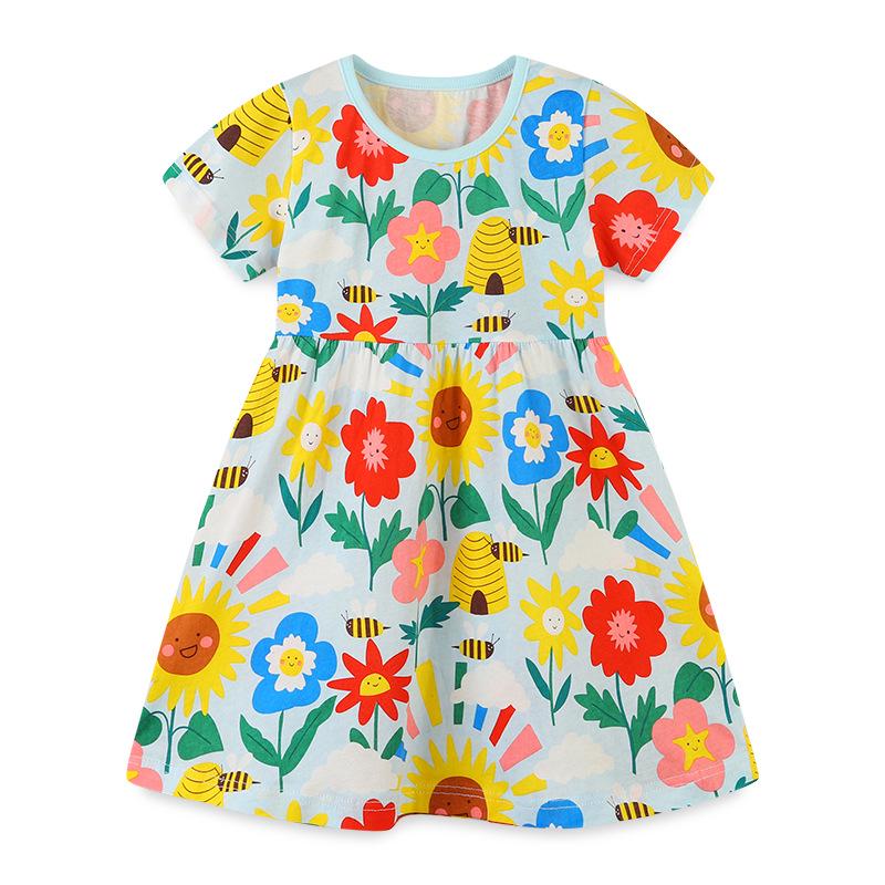 Summer New Arrival: European & American Style Cartoon Knit Cotton Princess Dresses for Girls 7Y