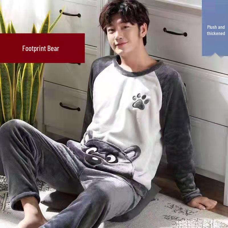 

Чоловіча зимова піжама з коралового флісу - Товстий фланелевий домашній костюм для весни та осені L