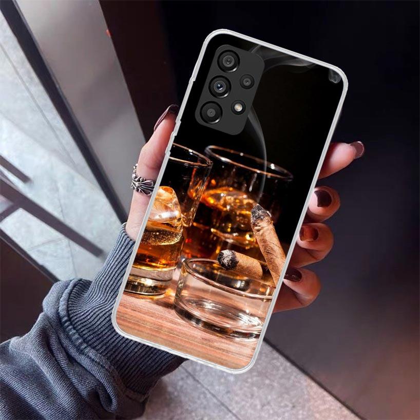 Cigar Whiskey Ice Drink Phone Case For Samsung Galaxy A12 A52S A42 A32 A22 A51 A50 Note 20 Ultra 10 S10 Plus A71 A70 A31 A30 A10