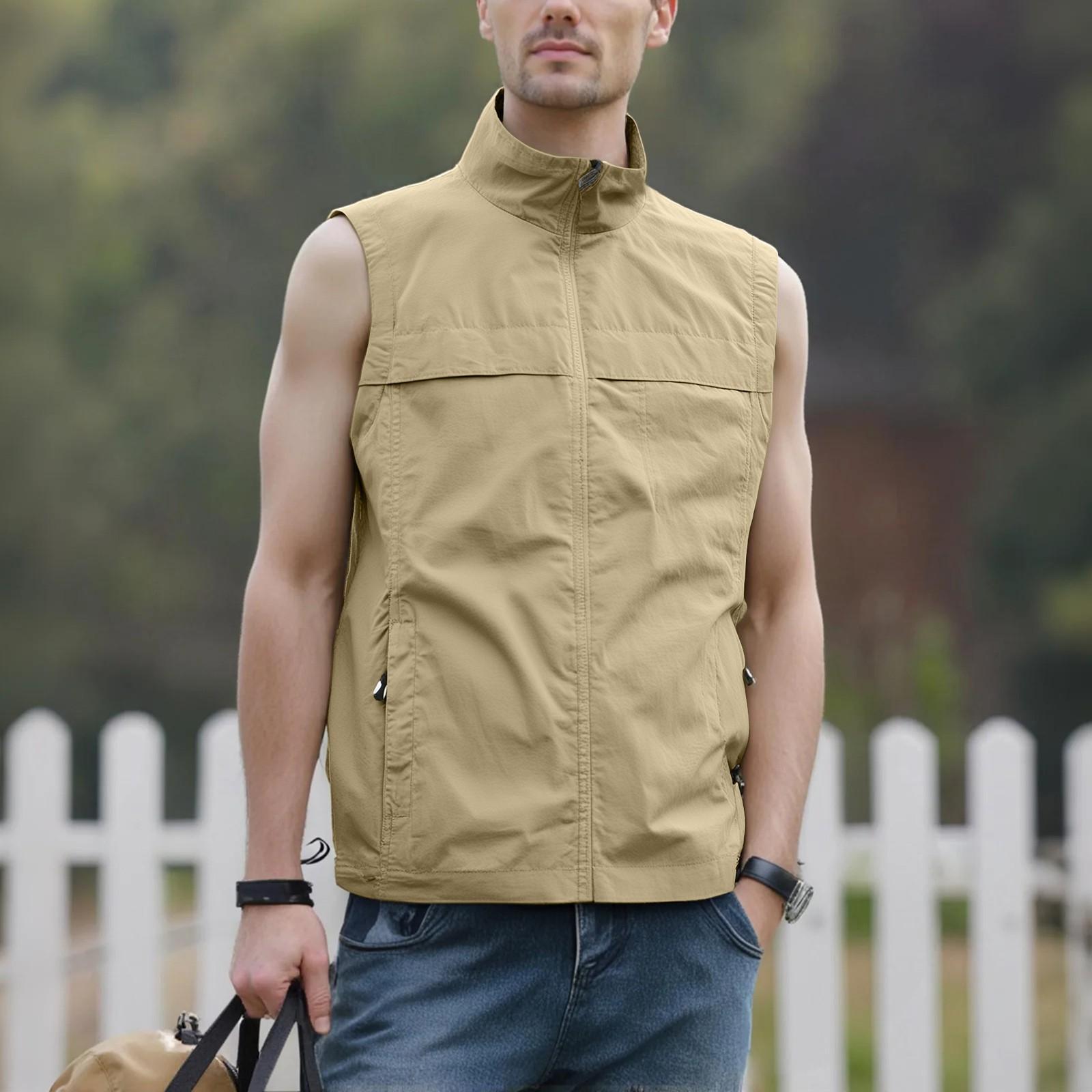 

Мужская ветрозащитная легкая верхняя одежда для гольфа с карманами, куртка без рукавов Softshell для бега, пешего туризма, спорта XL хаки