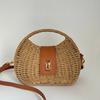 Single-shoulder Bag Fashionable Frame Knitted Hand Paper Rope Simple Curved Leather Buckle Handle Small Round Female