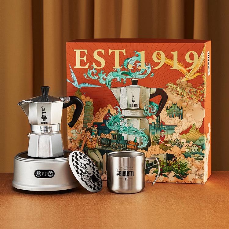 Bialetti Steam Age Moka Pot Gift Set: Single/Double Valve Hand-Pour Coffee Maker
