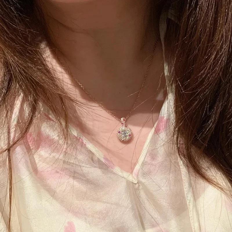 Exquisite Gorgeous Round Ring High quality dazzling Gypsophila Pink Zircon Zircon sets Necklace Wedding Engagement Zircon