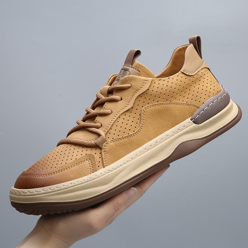 Summer Hollow Men's Punched Men's Shoes Wide Head Casual Leather Shoes Men's Thick-soled Versatile Leather Breathable Board Shoes Trendy Brand