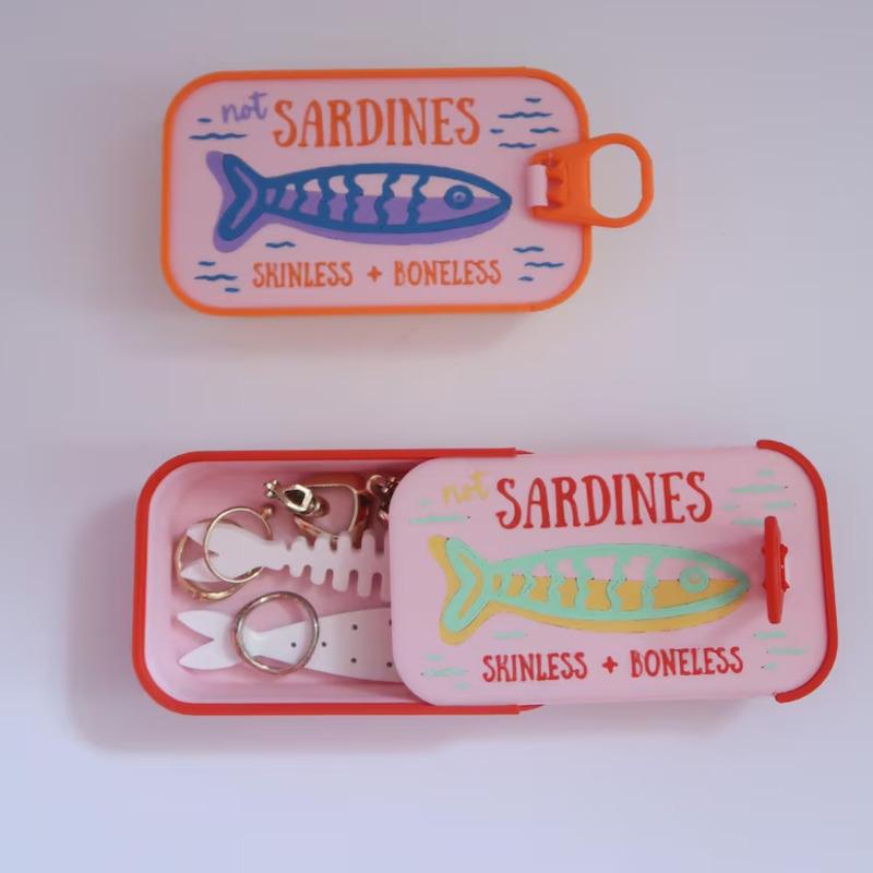 Sardine Tin Jewelry Case 1D, Printed Trinket Box Earring Ring, Holder Cute Fish Storage Box, Desktop Decor Gift for Women, Girls