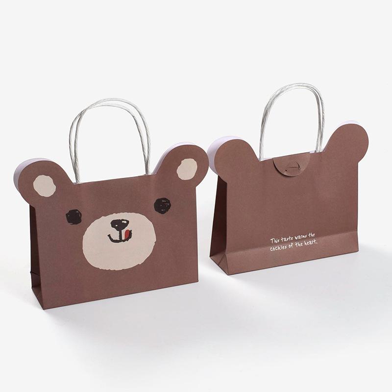 12pcs Cute Bear Gift Tote Bags Korean Style Cartoon Paper Shopping Bags Birthday Children Party Favor Candy Gift Packaging Bags