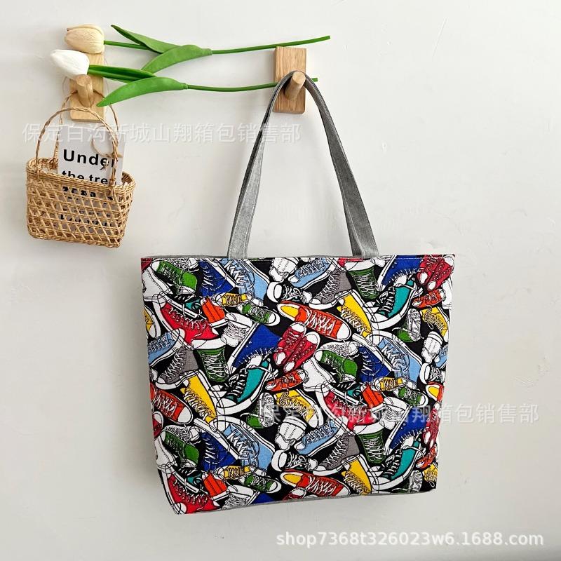 New printed bag large capacity tote bag literary flower cloth student bag shoulder portable canvas women's bag