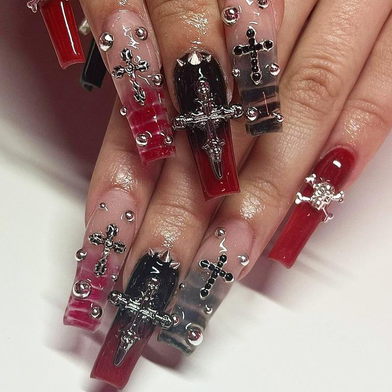 European and American Spice Girls Heavy Industry Long Water Pipe Wearing Nail Dark Cross Nail Art Nail Film Smudging False Nail Film