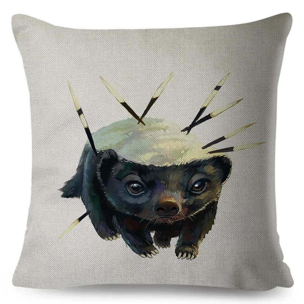 Cute Cartoon Animal Pillowcase Watercolor Animal Cushion Cover Living Room Bedroom Sofa Linen Decorative Pillowcase