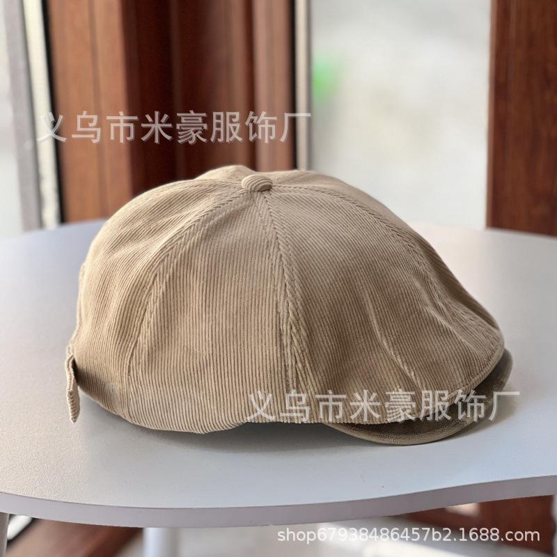 Fashion corduroy beret women's big head circumference retro forward hat autumn and winter cap simple casual painter hat