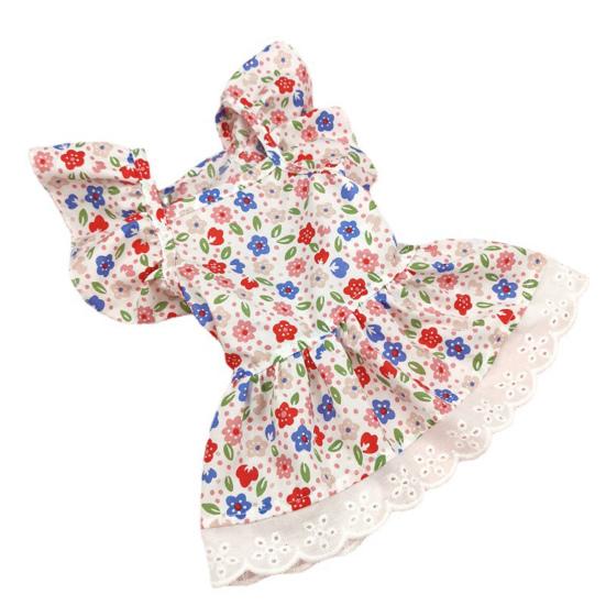 Pet Dress Breathable Colorfast Washable Sweat-absorbent No Pilling Flying Sleeve Dress Up Lace Floral Dog Apparel