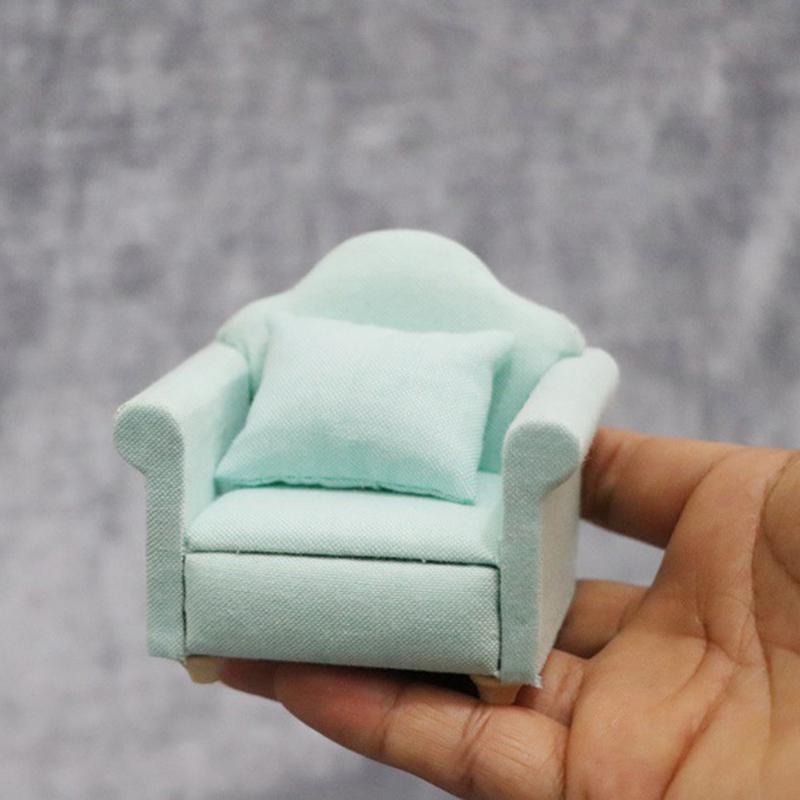 Mini Dollhouse Furniture Sofa with Pillow Set Simulation 1:12 Miniature Living Room Kids Pretend Play DIY Doll House Decor