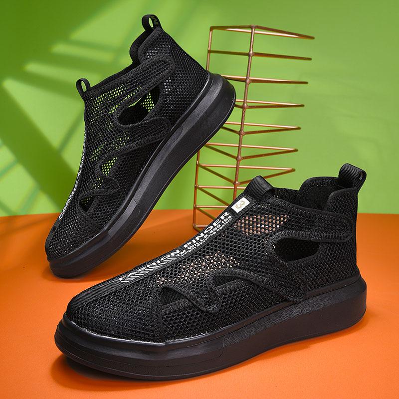 2025 summer new thin men's shoes ins trendy mesh open-toed breathable sandals soft-soled slippers little white shoes