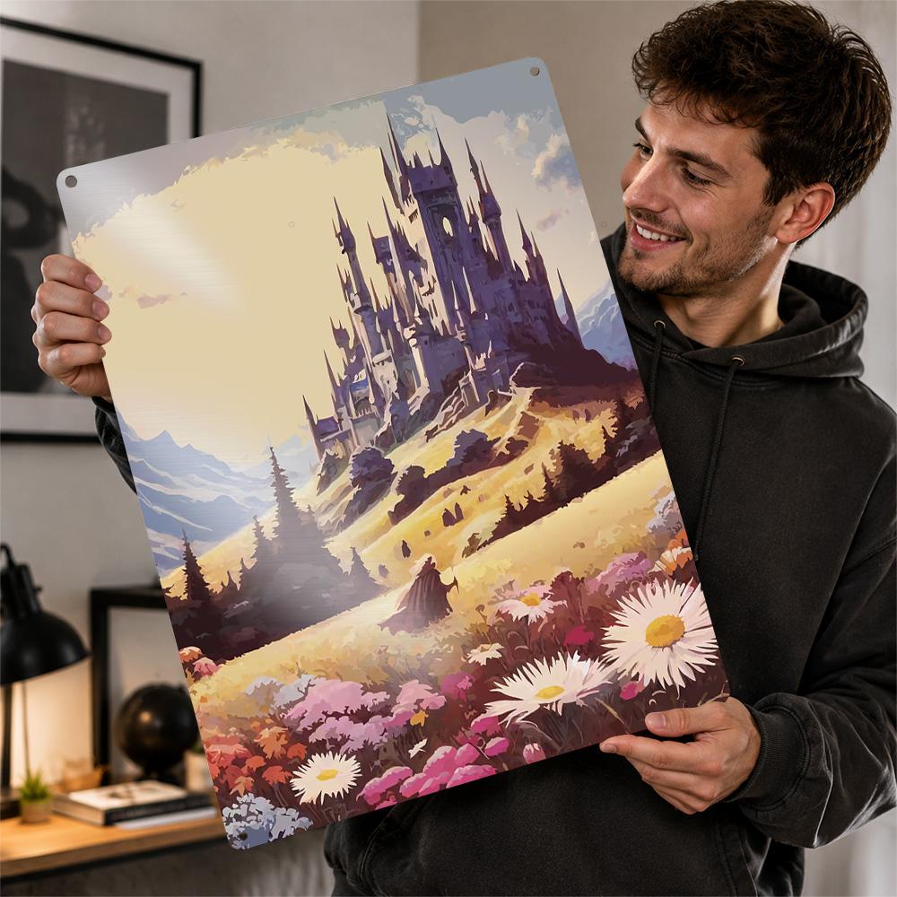 Fantasy Castle Landscape Metal Poster Perfect Gift for Fans Lovers Personalized Wall Art Metal Sign for Office Decor Room Home
