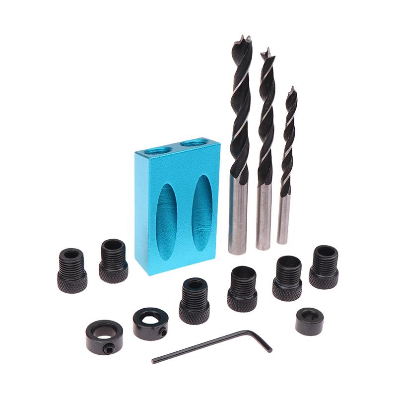 Woodworking Oblique Pocket Hole Locator Jig Kit 15 Degree Angle Drill Guide Set Hole Puncher Diy Carpentry Tools Drill Bits