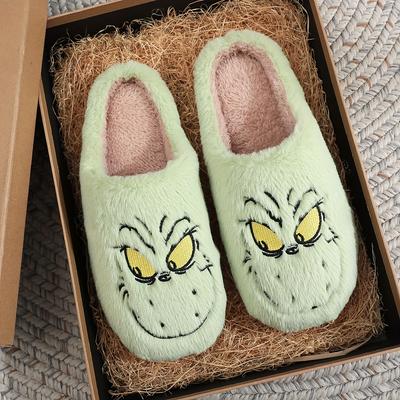 Pantofole invernali alla moda con personaggi dei cartoni animati per la famiglia - Scarpe da interno comode e comode con mostro verde in peluche e suola in EVA antiscivolo