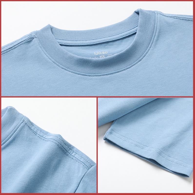 Children's Pure Cotton Round Neck T-shirt - Solid Color, Loose Drop Shoulder, Short Sleeve - Spring/Summer for Boys & Girls